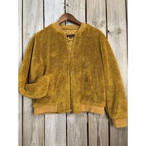 J.Crew Sherpa Teddy Bomber 🤎 Mustard Fleece Jacket • Women's M • Cozy Comfort